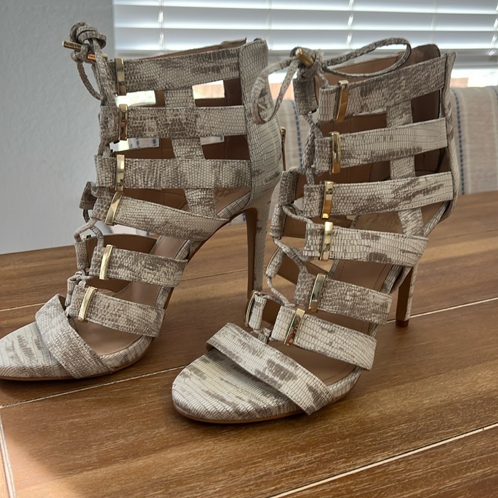 Woven bootie style stilettos.